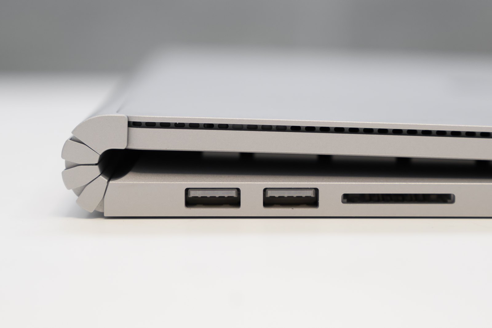 USB-A ports and SD card reader on a Surface Book 2