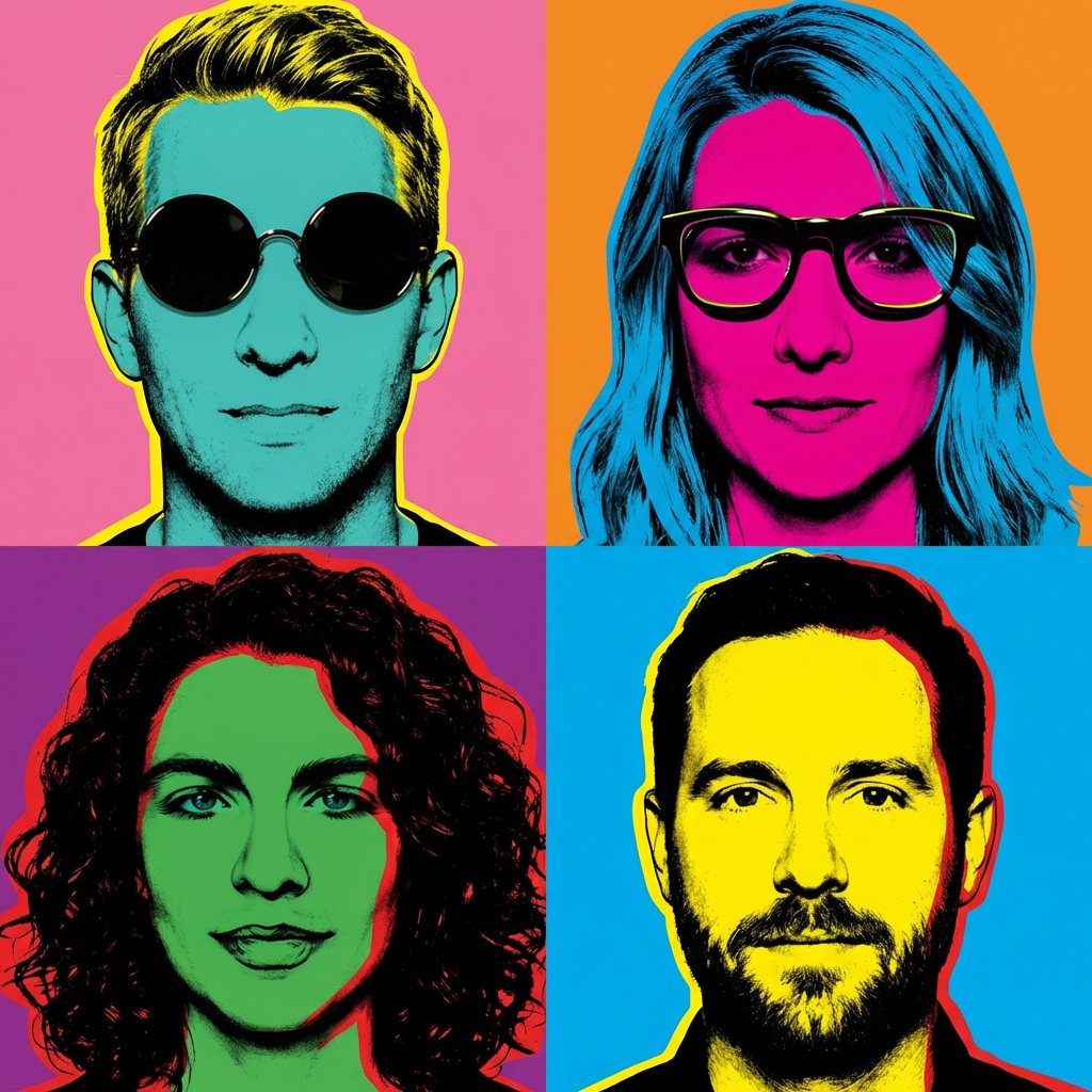 The Show Me My IP team in vibrant Andy Warhol-style pop art portraits