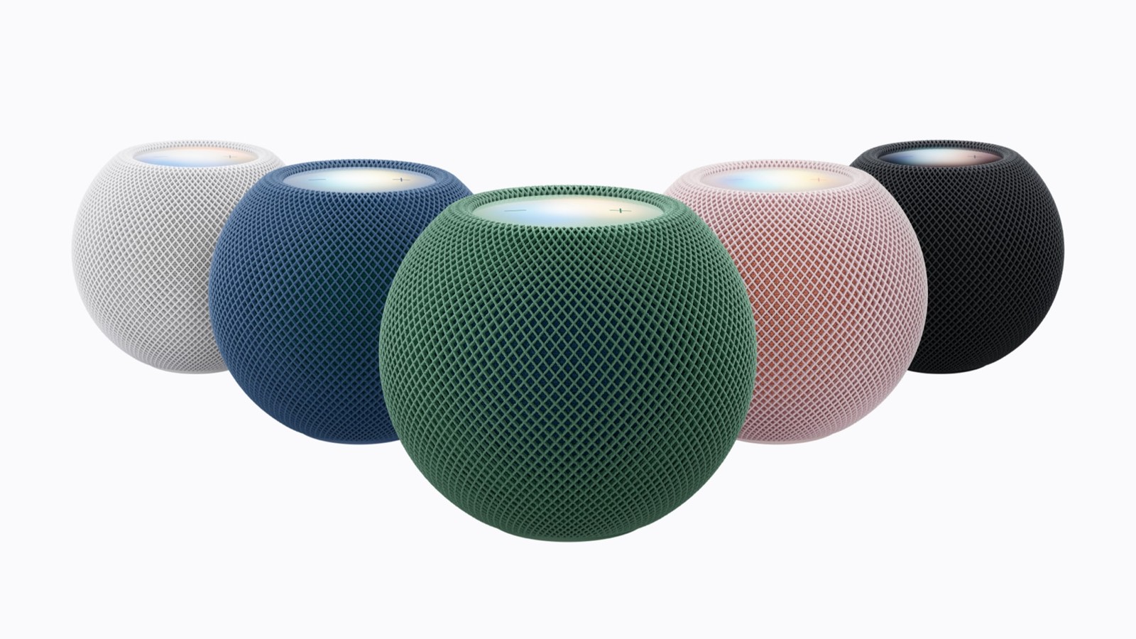New HomePod mini 2 speakers in white, blue, green, pink and midnight