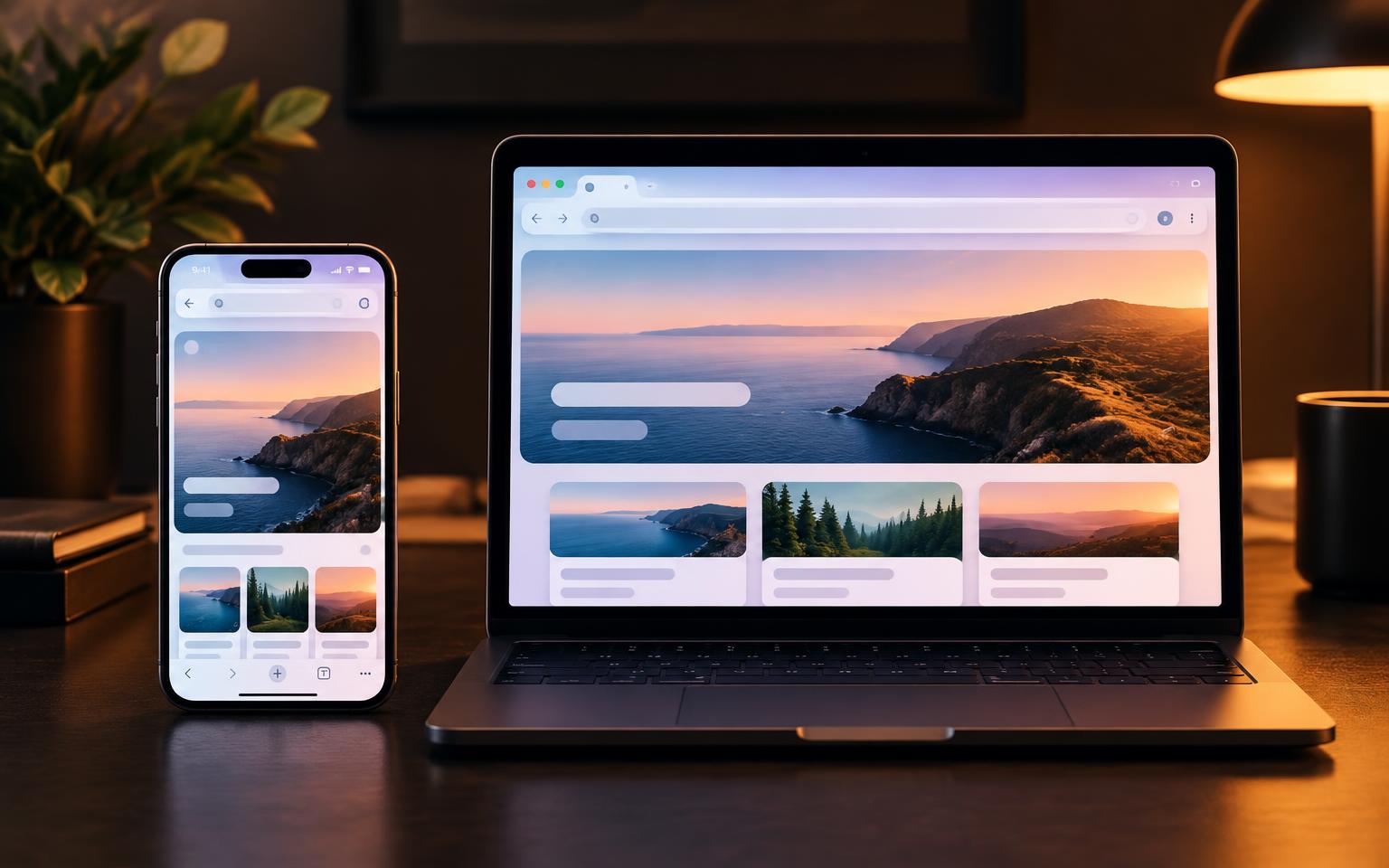 Phone and laptop showing a consistent modern browser design