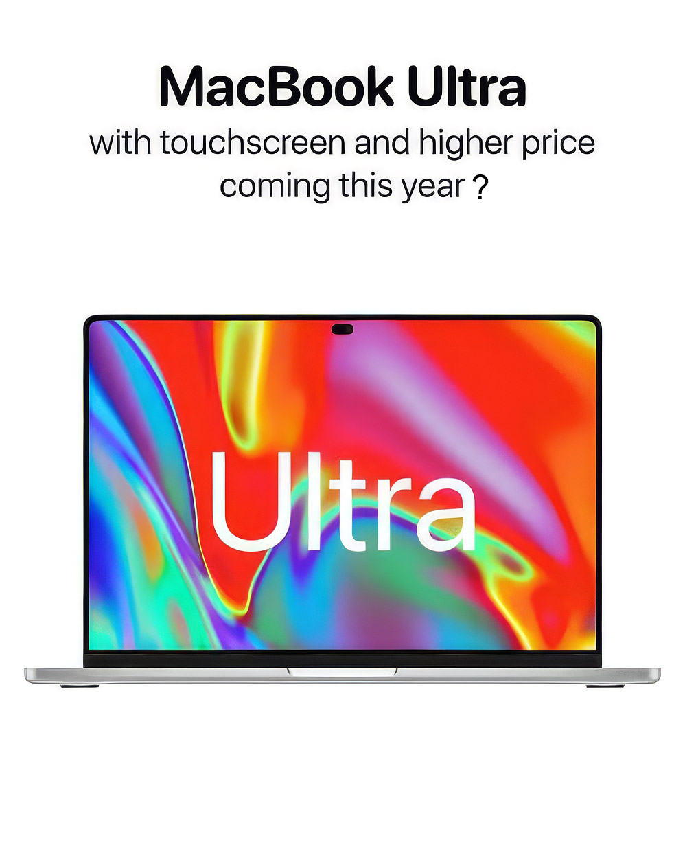 Concept render of a MacBook Ultra with a colorful Ultra wallpaper and touchscreen rumors