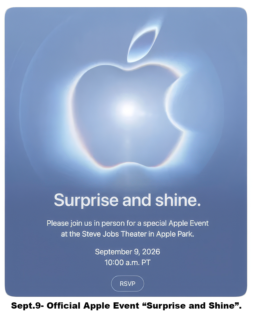 Official Apple event invite for the September 9, 2026 Surprise and Shine keynote