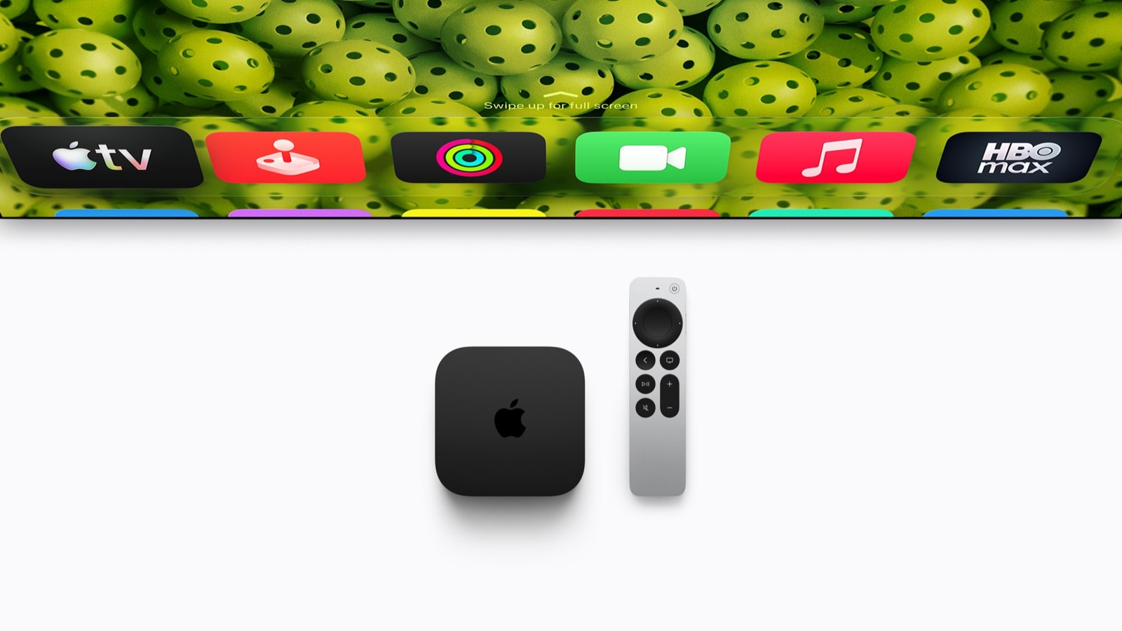 New 2026 Apple TV 4K and Siri Remote below a television