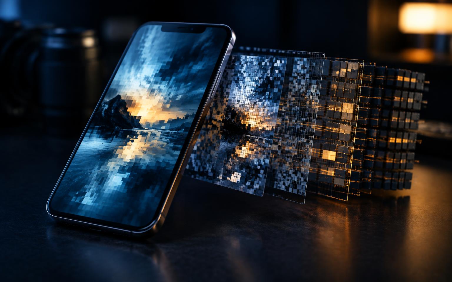 Smartphone image breaking into digital memory blocks