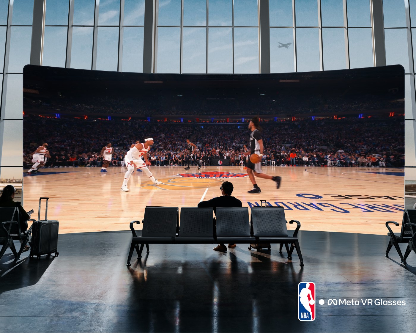 Courtside basketball game viewed through Meta VR Glasses