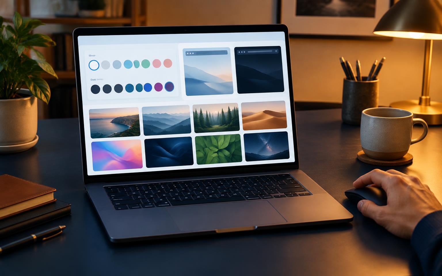 Browser theme picker offering light, dark and colorful options
