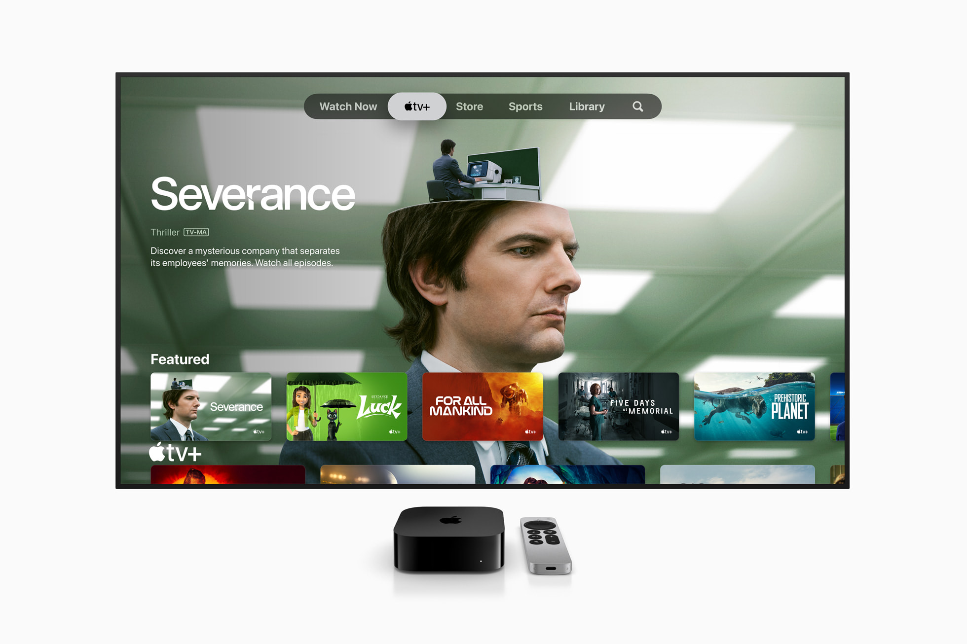 Apple TV 4K displaying the Apple TV interface on a television